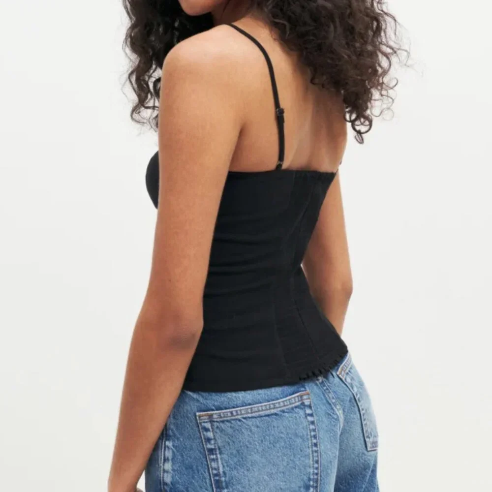 NWT Reformation Kary Knit Top Sz2 Black Noir Stretch Causal - Picture 2 of 7